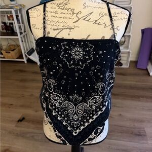 Black Bandana Print Women's Top
